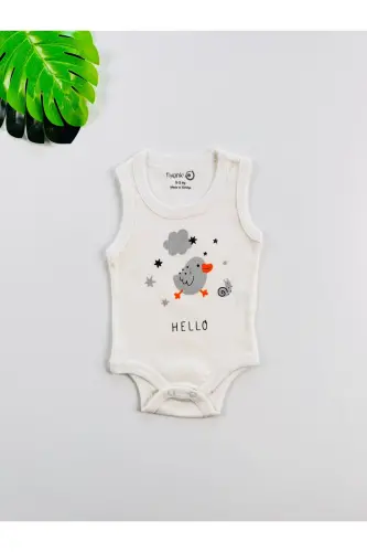 5'li Hello Kuş Desenli Pamuklu Bebek Atlet Body Zıbın-Beyaz - 3