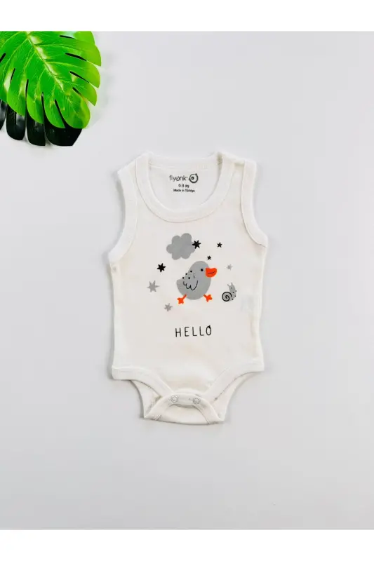 5'li Hello Kuş Desenli Pamuklu Bebek Atlet Body Zıbın-Beyaz - 3