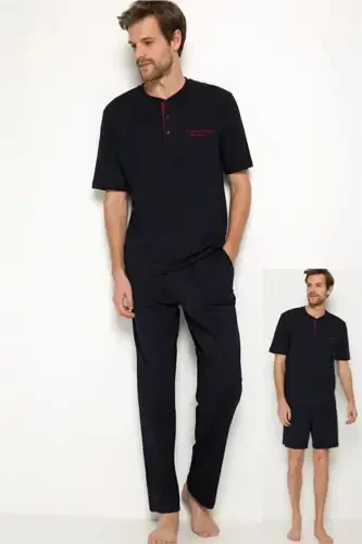 5Lİ Kutulu Erkek Çeyiz Paketi Pijama Takım & Şort Atlet Boxer Çorap - Kemer Cüzdan Set ve Terlik H-Lacivert - Pierre Cardin (1)