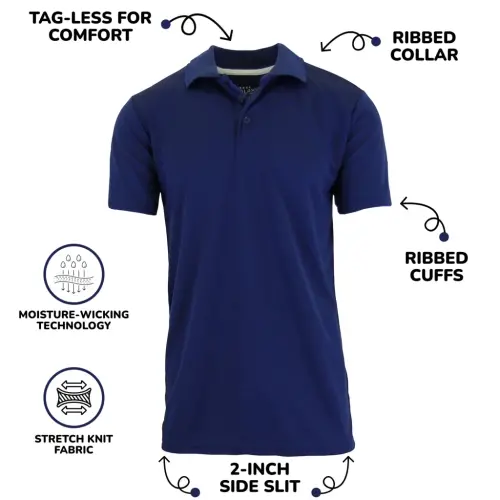 5-Pack Men's Dry Fit Moisture-Wicking Polo Shirt (S-3XL)- - GALAXY BY HARVIC (1)