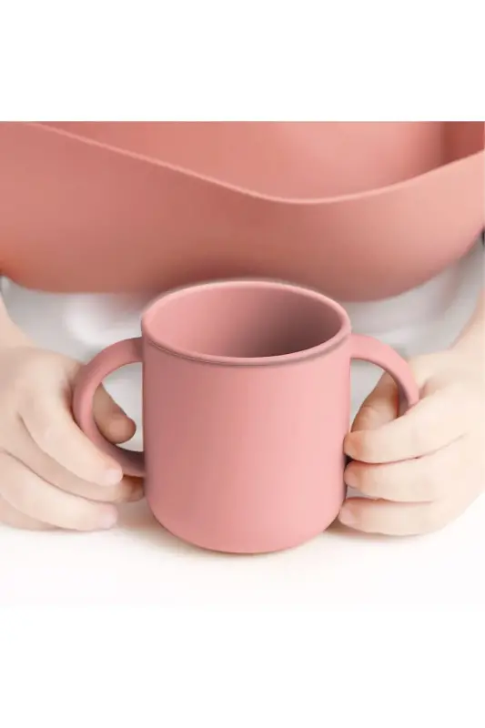 5'li Set Silikon Mama Önlüğü, Bardak, Vakumlu Tabak, Kaşık, Kule Aktivite Oyuncağı - Pembe - 7