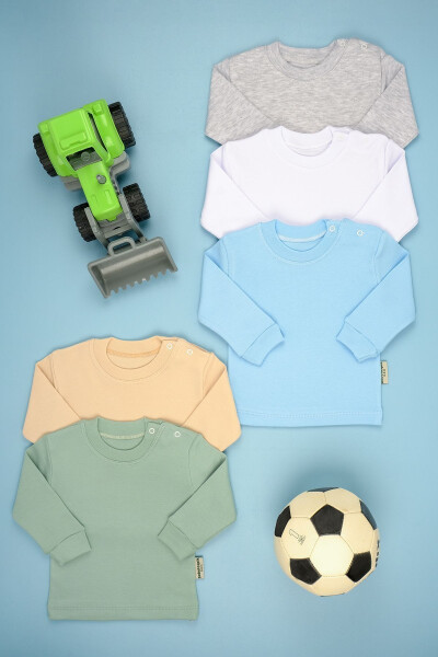 5'ли Хлопковый Лонгслив Боди с Кнопками и Круглым Вырезом - Хаки - GENEL MARKALAR