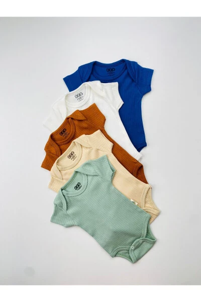 5'lik %100 Paxta Hisobotli Qisqa Yengli Chaqaloq Bodisi Zıbı - EFU BABY