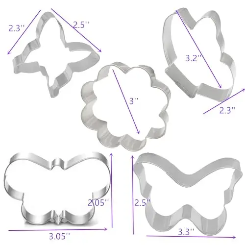 5Pcs Butterfly Flower Cookie Cutters Stainless Steel Holiday Cookie Cutter Shapes for Baking Gift Mother's Day, Father's Day, Valentine's Day, Thanksgiving - 4
