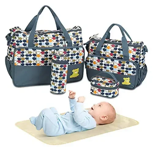 5PCS Diaper Bag Tote Set - Baby Bags for Mom (Gray) - 1