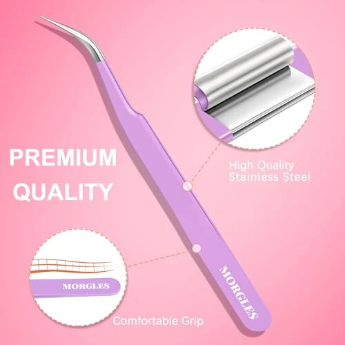 5pcs Eyelash Extension Tweezers, MORGLES High Precision Lash Tweezers, Straight and Curved Eye Lash Tweezers for Extensions, Volume Lash Tweezers for Crafting, Girls Women Beginners - 6