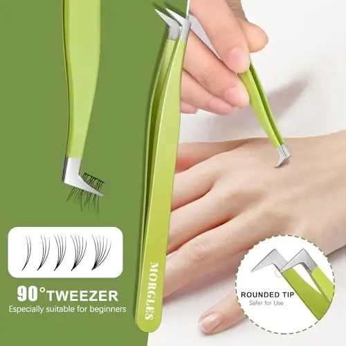 5pcs Eyelash Extension Tweezers, MORGLES High Precision Lash Tweezers, Straight and Curved Eye Lash Tweezers for Extensions, Volume Lash Tweezers for Crafting, Girls Women Beginners - 3