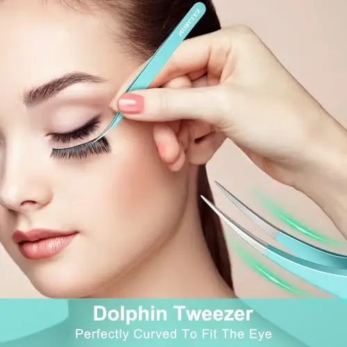 5pcs Eyelash Extension Tweezers, MORGLES High Precision Lash Tweezers, Straight and Curved Eye Lash Tweezers for Extensions, Volume Lash Tweezers for Crafting, Girls Women Beginners - 4