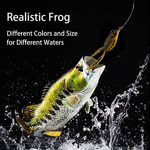 5Pcs Topwater Frog Lures Sets with Bait Box, Frog Lure Ray Frog Topwater Fishing Crankbait Lures, Frog Artificial Soft Bait for Bass Snakehead, Weedless Freshwater Soft Simulated Frog Bait - 3