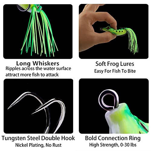 5Pcs Topwater Frog Lures Sets with Bait Box, Frog Lure Ray Frog Topwater Fishing Crankbait Lures, Frog Artificial Soft Bait for Bass Snakehead, Weedless Freshwater Soft Simulated Frog Bait - 6