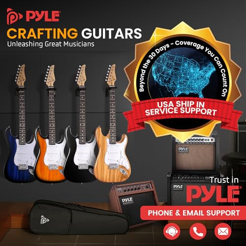 5W Amplifikatör, Gig Çantası, Penalar, Yedek Teller ve Askılı Pyle Full Size Elektrik Gitar Seti, 22 Perdeli Başlangıç Gitar Seti, Paulownia Gövdeli ST Tarzı, Siyah - 7