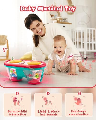 Baby Toys for 6 to 12 Months, Drum Musical Instruments Rotating Light Up Toys for 12-18 Months Kids, Tummy Time Toys for Baby 0-3-6-9 Months, Walker for Baby Boy Girl Toys 1 Year Old (Blue) - Baby (1)