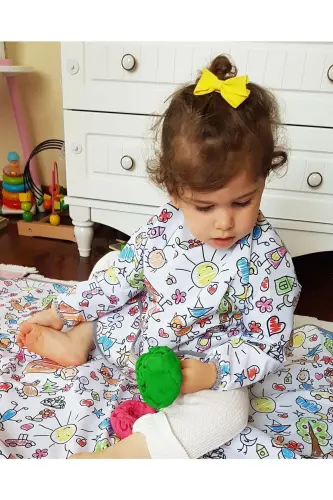 6-24 мес, Family, Водонепроницаемый, С карманом, Машинная стирка, На липучке, Детский нагрудник с длинными рукавами - 5