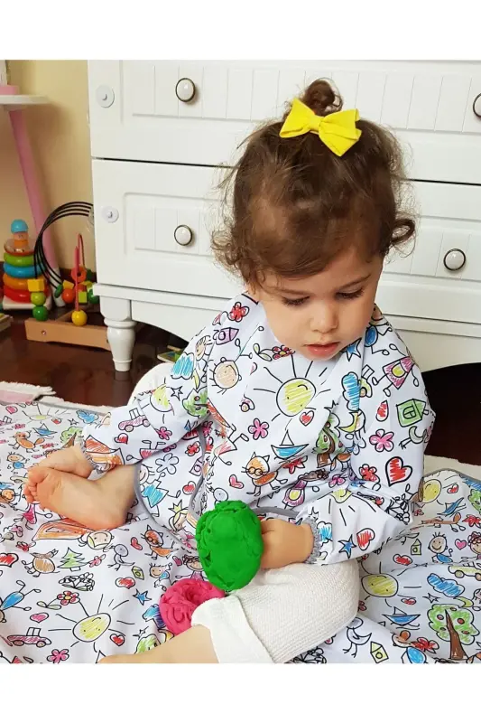 6-24 мес, Family, Водонепроницаемый, С карманом, Машинная стирка, На липучке, Детский нагрудник с длинными рукавами - 5