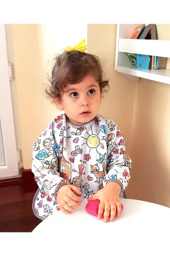 6-24 мес, Family, Водонепроницаемый, С карманом, Машинная стирка, На липучке, Детский нагрудник с длинными рукавами - 4