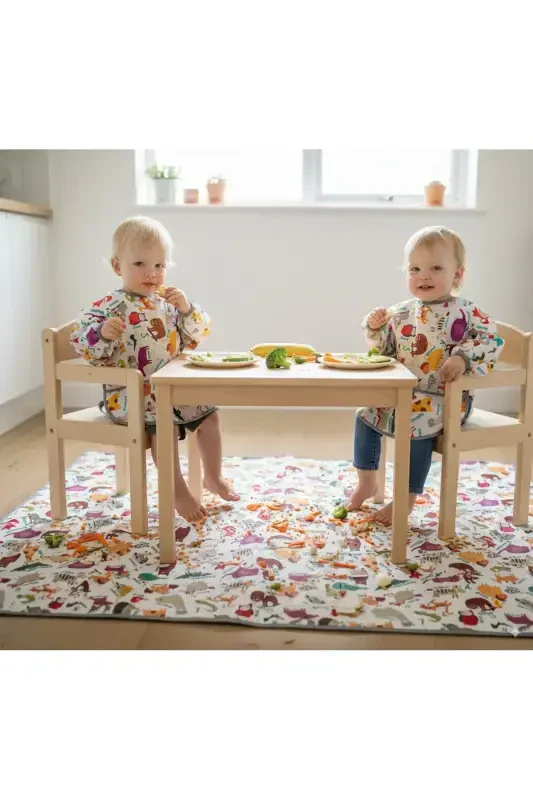 6-24 months, Zoo, Waterproof, Machine Washable, Pocketed, Velcro Long Sleeve Baby Bib - 1