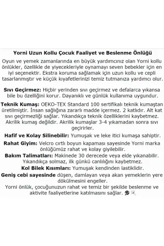 6-24 oy, Family, Suv o'tkazmaydigan, Cho'ntakli, Mashinada yuvish mumkin, Velcro, Uzun yengli bolalar uchun ovqatlanish oldiği - 7