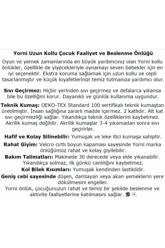 6-24 oy, Family, Suv o'tkazmaydigan, Cho'ntakli, Mashinada yuvish mumkin, Velcro, Uzun yengli bolalar uchun ovqatlanish oldiği - 7