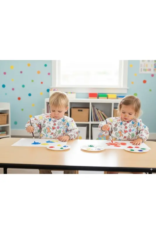 6-24mo, Family, Waterproof, Pocketed, Machine Washable, Velcro, Long Sleeve Baby Bib - 1