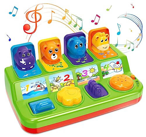 Ellinjan Musical Pop-Up Cause and Effect Toys with Light & Music for 1-3 Year Olds, Baby Interactive Toy with Animal Sounds, Ideal Gifts for Babies Boys Girls - 1