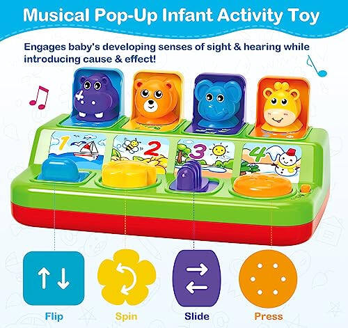 Ellinjan Musical Pop-Up Cause and Effect Toys with Light & Music for 1-3 Year Olds, Baby Interactive Toy with Animal Sounds, Ideal Gifts for Babies Boys Girls - 2