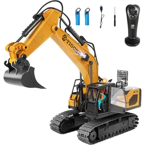 Remote Control Excavator for Boy 6 7 8 9 Years Old, 2.4 GHz Gravity Controlled Excavator Toys with Lights Sound, Rechargeable 11 CH RC Construction Vehicles Metal Shovel, Gifts for Kids 6-12 Year Old - 1