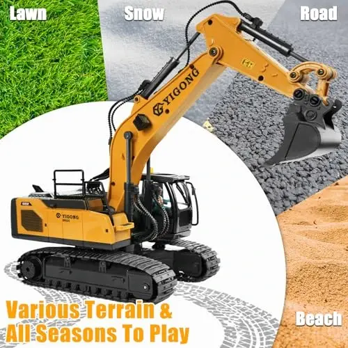 Remote Control Excavator for Boy 6 7 8 9 Years Old, 2.4 GHz Gravity Controlled Excavator Toys with Lights Sound, Rechargeable 11 CH RC Construction Vehicles Metal Shovel, Gifts for Kids 6-12 Year Old - 5