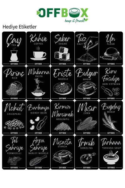 6 Adet 12 Parça Dikdörtgen 2 Litre Erzak Bakliyat Saklama Kabı Çeyiz Seti 20 Etiket Hediyeli-ANTRASİT - 22