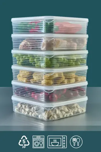 6 Adet 1,6 Litre Buzdolabı İçi Düzenleyici Saklama Kabı -Buzluk Saklama Kabı-6 Lı 1,6 Lt. - GRİMOR LIFE (1)