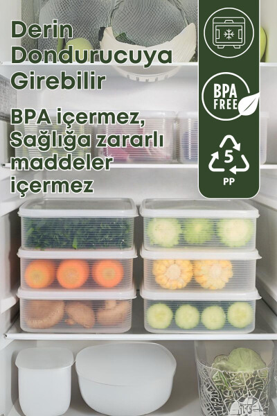 6 Adet 3,5 Litre Buzdolabı İçi Düzenleyici Saklama Kabı - Derin Dondurucu Ve Mikrodalga - 7