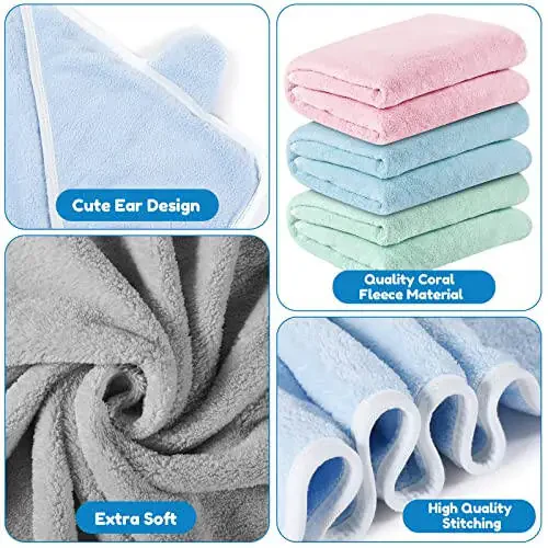 Lounsweer 6 Pieces Baby Bath Towels 30 x 30 Inch Hooded Toddler Towel Bath Blanket Absorbent Coral Fleece Hooded for Toddler Infant Newborn Shower Gift Supplies(Multicolor) - 16