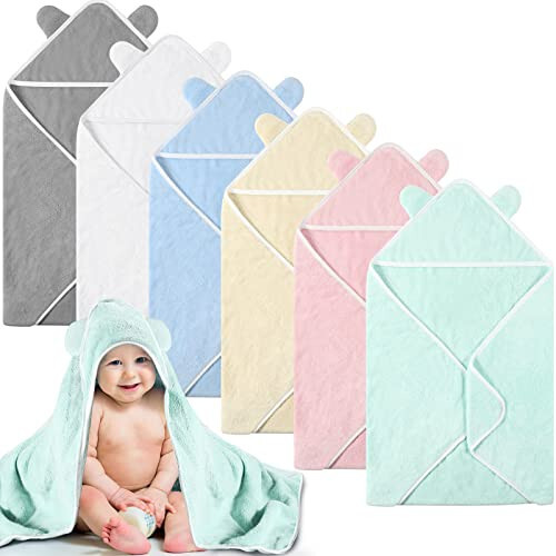 Lounsweer 6 Pieces Baby Bath Towels 30 x 30 Inch Hooded Toddler Towel Bath Blanket Absorbent Coral Fleece Hooded for Toddler Infant Newborn Shower Gift Supplies(Multicolor) - Lounsweer