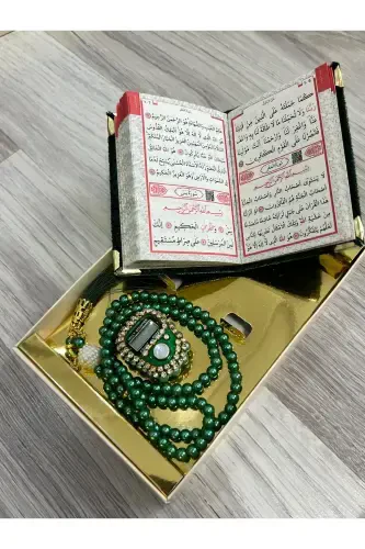 6 Adet Hediyelik Çeyizlik Kutulu Yasin Cüzü Tesbih Va Taşlı Zikirmatik Setimiz-Yeşil - 4