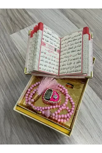 6 Adet Hediyelik Çeyizlik Kutulu Yasin Cüzü Tesbih Ve Taşlı Zikirmatik Setimiz-Pudra - 3