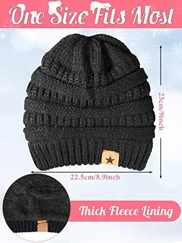 JaGely 6 Pcs Women Winter Beanie Hat Gloves Set Warm Knitted Hats and Touchscreen Gloves Lady Cold Winter Gifts for Christmas - 3