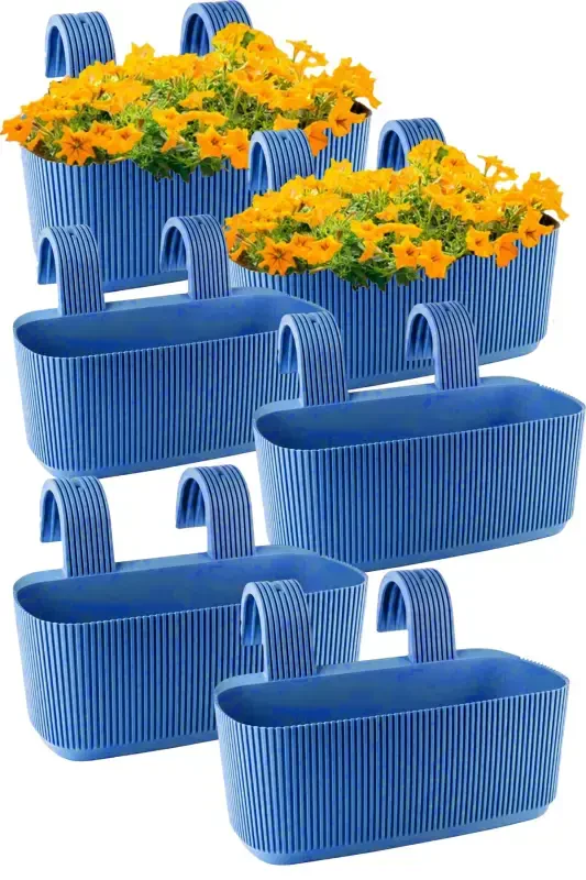 6 Adet Karasu Plastik Pera Askılı Balkon Saksısı(Plastik kelepçeli)-MAVİ - 1