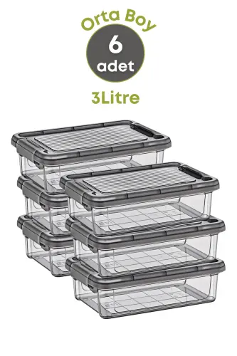 6 Adet Kilitli Erzak Saklama Kabı Buzdolabı Düzenleyici 3 Lt.-dipfriz - 6'Lı 3 LT - 3