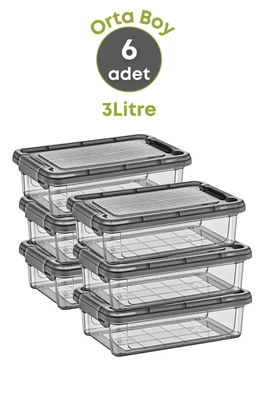 6 Adet Kilitli Erzak Saklama Kabı Buzdolabı Düzenleyici 3 Lt.-dipfriz - 6'Lı 3 LT - 3