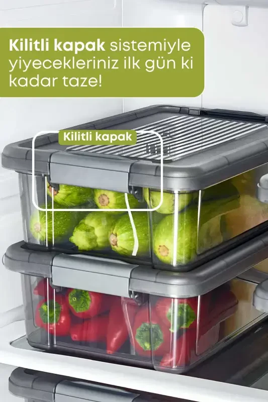 6 Adet Kilitli Jumbo Boy Erzak Saklama Kabı Buzdolabı Düzenleyici 6 Lt.-dipfriz-6'Lı 6 LT - 2