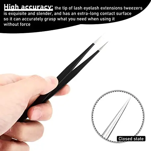 Honoson 6-Piece Lash Eyelash Extension Tweezer Set - Stainless Steel, Straight & Curved Tip Tools for Women Eyelash Extensions (Black, Blue) - 4