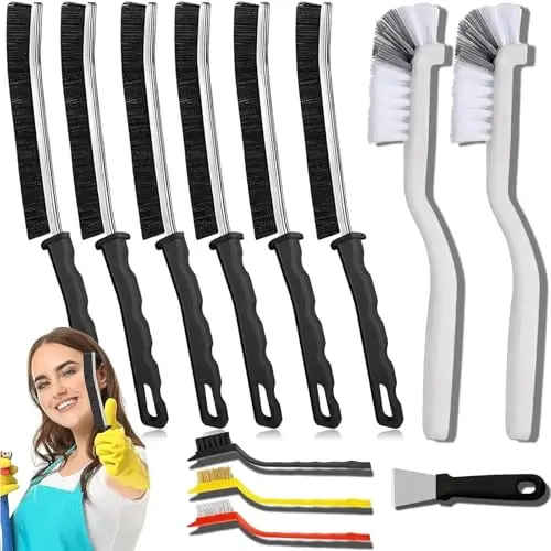 Crevice Cleaning Brush Set (12 Pack) – Hard Bristle Gap Cleaning Tool for Window Tracks, Grout & Bathroom Corners – Thin Deep Cleaning Brush for Kitchen Sink, Sliding Door Tracks & Tight Spaces - MYVAKY