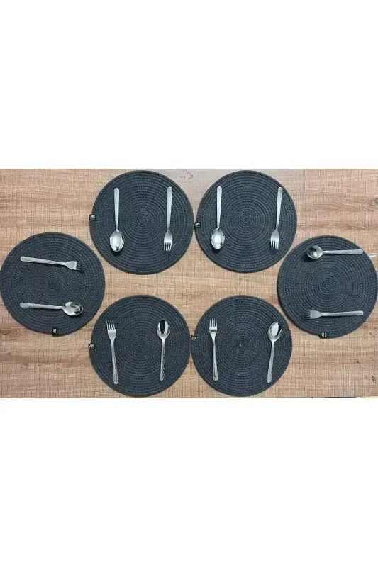 6 Anthracite Color Handmade Placemats Stain Resistant American Service - Anthracite - 3