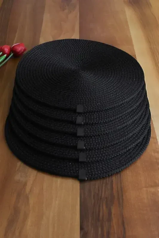 6 Black Color Handmade Coasters Stain Resistant Placemats-Black - TRENDEV