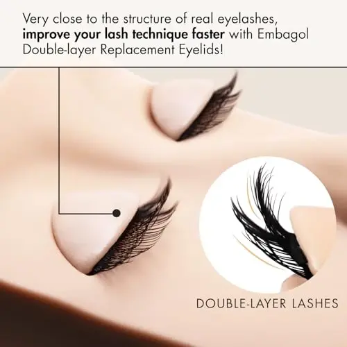 6 Pairs of Embagol Double-layer Replacement Eyelids Replaced Eyelids for Lash Extension Practice Lash Mannequin Head Training for Beginners - 6 (1)