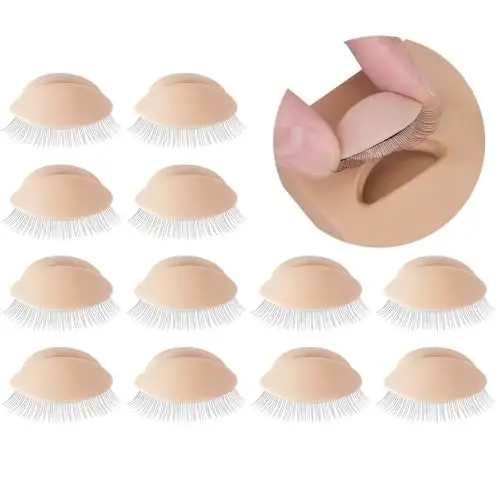 6 Pairs of Embagol Multifunction Replaced Eyelids Makeup for Training Head Removable Realistic Eyelids Eyelash Training - 6