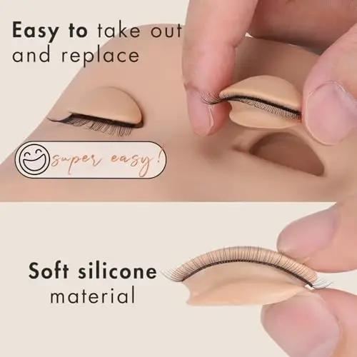 6 Pairs of Embagol Multifunction Replaced Eyelids Makeup for Training Head Removable Realistic Eyelids Eyelash Training - 6