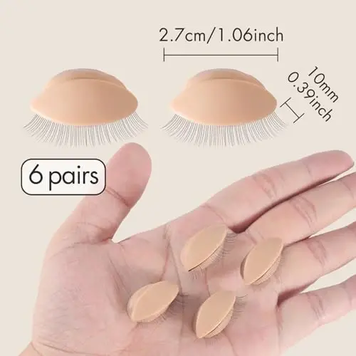6 Pairs of Embagol Multifunction Replaced Eyelids Makeup for Training Head Removable Realistic Eyelids Eyelash Training - 7