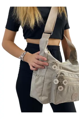 6-Compartment Women's Bag ECRU BEIGE Cross-Adjustable Strap Clinker Fabric Messenger Shoulder Bag - Beige - 2