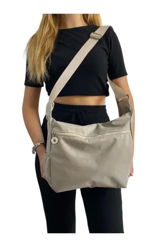 6-Compartment Women's Bag ECRU BEIGE Cross-Adjustable Strap Clinker Fabric Messenger Shoulder Bag - Beige - 3