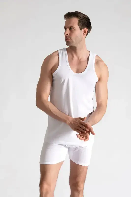 6 dona 100% paxta erkaklar oq-oq rangli tank top maxsus narxda - 2